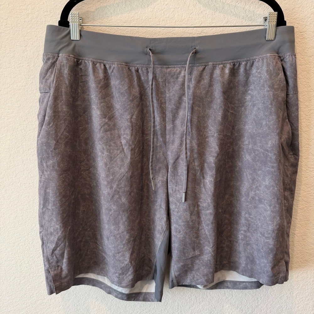 Lululemon Pace Breaker Lined Shorts XXL Grey Marble Acid Wash 7 Inch Inseam Mens
